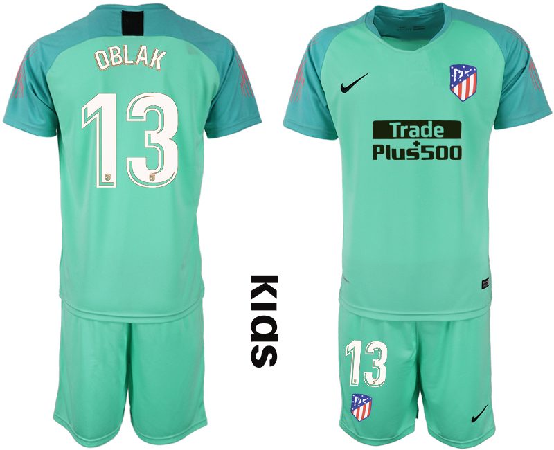 2018_2019 Club Atletico Madrid green Youth goalkeeper #13 soccer jerseys
